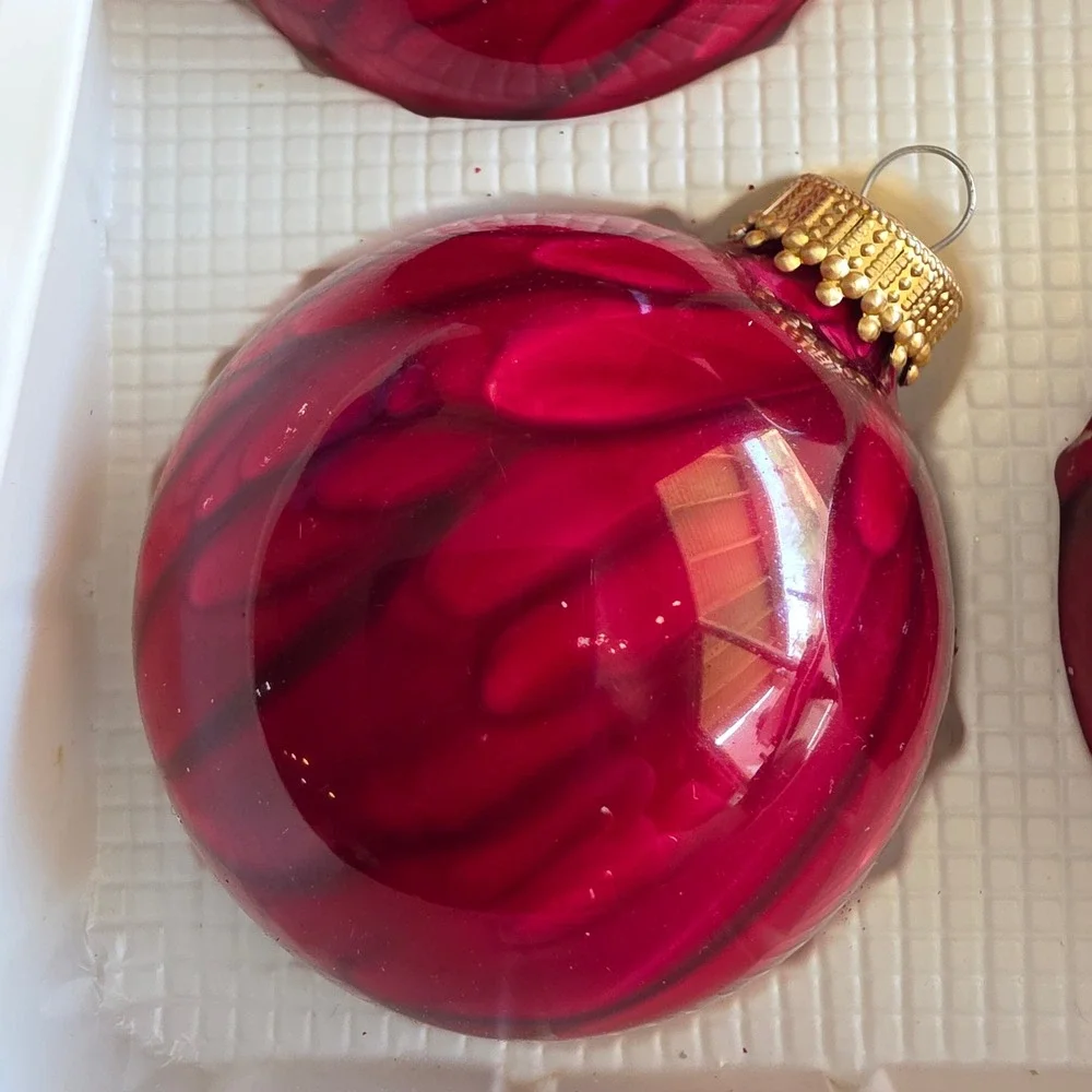 VTG Christmas by Krebs Red Drip Glaze Designer Mercury Glass Ornaments Set of 6